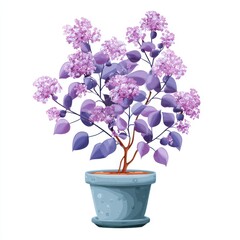 Naklejka premium Lilac Bush in Gray Pot Against White Background