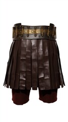 Isolated Roman Legionary Leather Pteruges Skirt with Brass Belt on White Background
