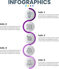 Naklejka premium Five-Step Infographics Presentation Design with graphics elements and icons for business growth mapping, presentation, and research results.