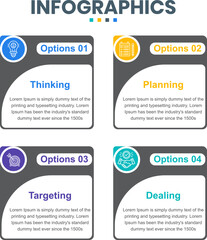 Infographics Presentation Design with graphics elements and icons for business growth mapping, presentation, and research results, Four-step Infographics Design.