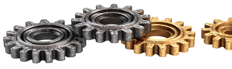 three metal gears isolated on white background
