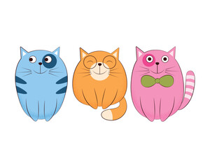 Cats. Cute cats in cartoon style. Three funny kittens of different colors. Funny cats. Vector illustration on a white background