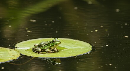 Green frog on lily pad