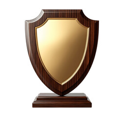 Wooden shield award plaque isolated on transparent background