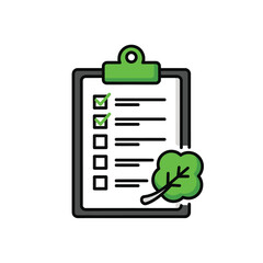 Green Checklist Clipboard Icon with Leaf Illustration