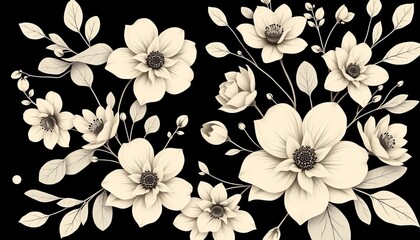 Elegant black and cream floral design; perfect for modern aesthetics, design, elegant