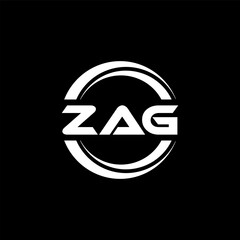 ZAG letter logo design with black background in illustrator, vector logo modern alphabet font overlap style. calligraphy designs for logo, Poster, Invitation, etc.