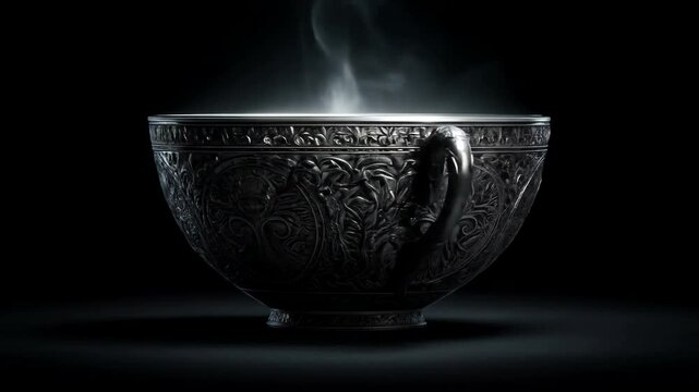 Ornate antique teacup in dark tones