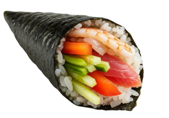 Delicious sushi cone with shrimp tuna and vegetables
