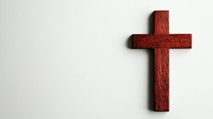 A wooden cross is on a white background