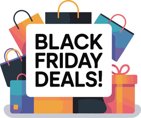 Black Friday Deals with Shopping Bags and Gift Boxes Illustration

