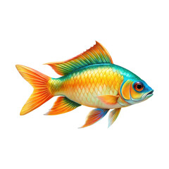 Obraz premium Colorful tropical fish, vibrant scales, orange and yellow gradient, turquoise stripe, large eye