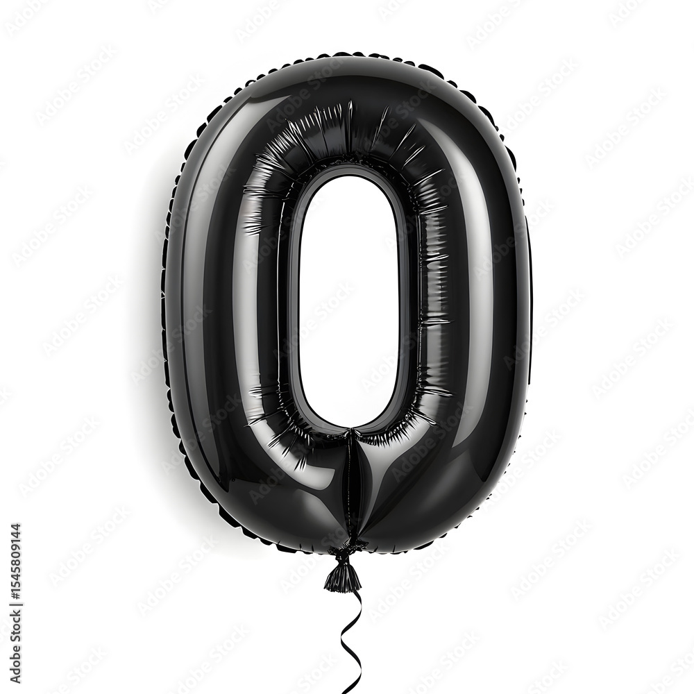 Fototapete a balloon shaped like the number 0, matte black metallic finish with realistic reflections and smoot