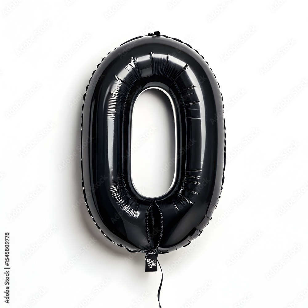 Fototapete a balloon shaped like the number 0, matte black metallic finish with realistic reflections and smoot