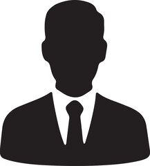 A black and white icon of a male businessperson, representing professionalism and executive roles in business. Suitable for corporate branding