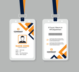 Clean and Minimal Navy Blue and Orange ID Card Template for Office Employees with Photo and QR Code
