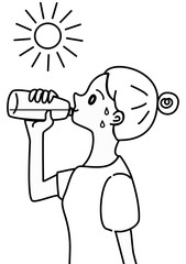 水を飲む　女性　イラスト　ペットボトル