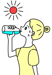 水を飲む　女性　イラスト　ペットボトル