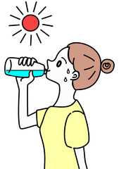 水を飲む　女性　イラスト　ペットボトル