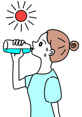 水を飲む　女性　イラスト　ペットボトル