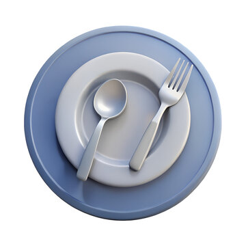 3d Isolated Restaurant Plate Set With Silver Cutle