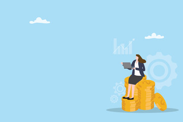 Technology and data analysis concept for saving money, financial retirement planning, growth business, high return investment, profits increase, money management flat vector illustration.