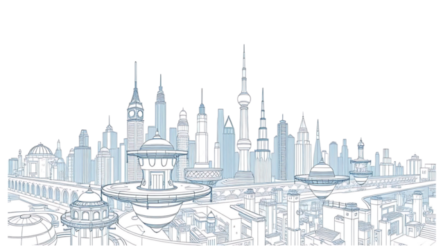 Abstract Line Art Cityscape Illustration Modern Architecture Skyline Drawing