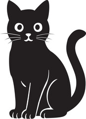 Cute Black Cat Silhouette Vector – Sitting Cat Clipart on White Background