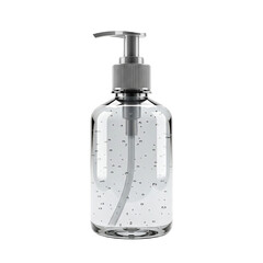 Stylized 3D hand sanitizer pump bottle, front view, highly detailed, centered and large in frame, filling most of the canvas with white background