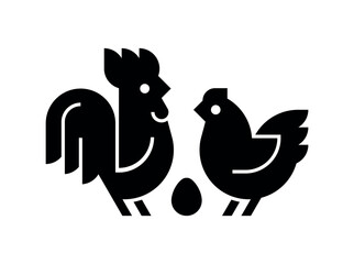 Farm animals logo Rooster and chicken. Icon design. Template elements