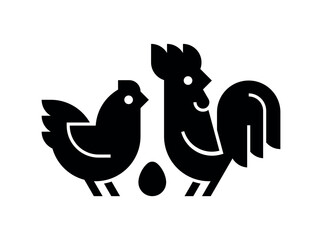 Farm animals logo Rooster and chicken. Icon design. Template elements