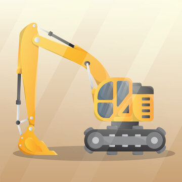 Side view excavator with big shovel. Heavy machinery construction vehicle illustration.