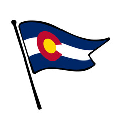 Flag of Colorado. Colorado flag vector illustration icon design in the hand-drawn style. Fluttering flagpole flag.