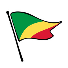 Flag of Congo. Congo flag vector illustration icon design in the hand-drawn style. Fluttering flagpole flag.