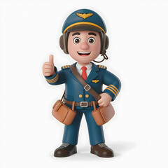 Cheerful 3 D Cartoon Pilot Thumbs Up Blue Uniform aviator