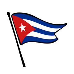 Flag of Cuba. Cuba flag vector illustration icon design in the hand-drawn style. Fluttering flagpole flag.