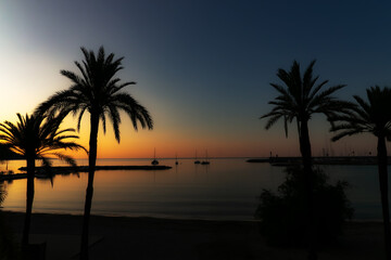 Sunset view over a beech in Cote D´azur -Mediteranian sea