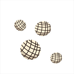 Isometric cream balls with chocolate grid pattern. Realistic vector design perfect for desserts, bakery menus, or confectionery branding.