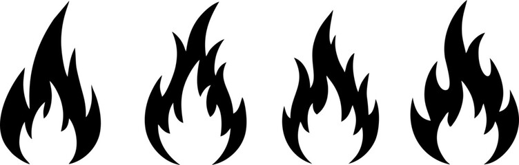 Fiery Flame Icons Set Perfect for Design Projects Branding and Logos Black Silhouette Graphic Elements