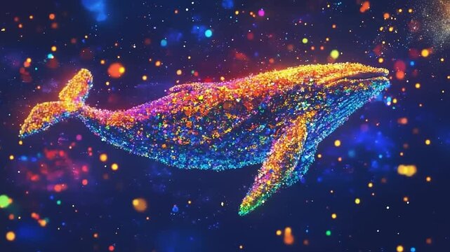 Majestic Cosmic Whale Shimmers Against a Starry Gradient Backdrop