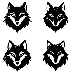 Four Black and White Wolf Head Images with Unique Designs and Sharp Eyes