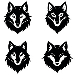 Four Black Wolf Head Illustrations with Various Design Styles and Expressions
