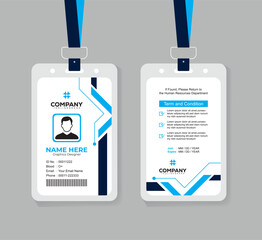 Corporate Navy Blue and Blue ID Badge Template with Photo, QR Code, and Secure Layout for Business Staff