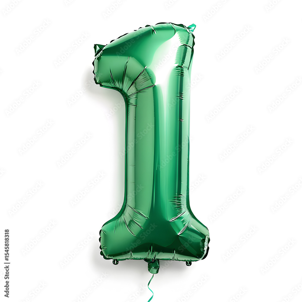 Fototapete a balloon shaped like the number 1,emerald green metallic finish with realistic reflections and smoo