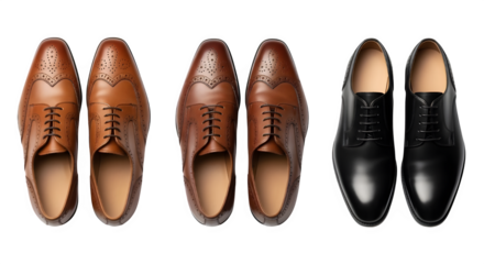 Elegant Men's Leather Shoes Collection Brown and Black Oxfords Derby Styles Footwear Fashion, transparent background