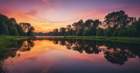 Naklejka premium Beautiful light and sky, reflected light on the lake