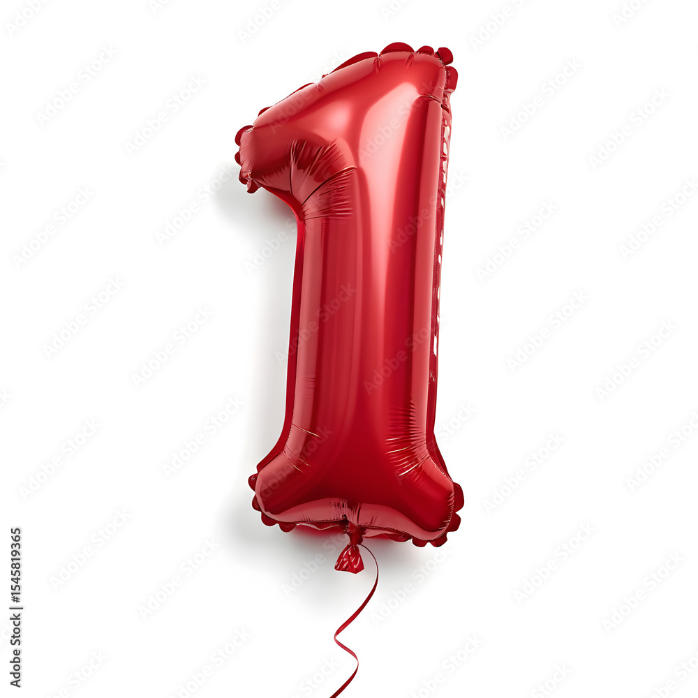 Fototapete A balloon shaped like the number 1,glossy red metallic finish with realistic reflections and smooth texture.