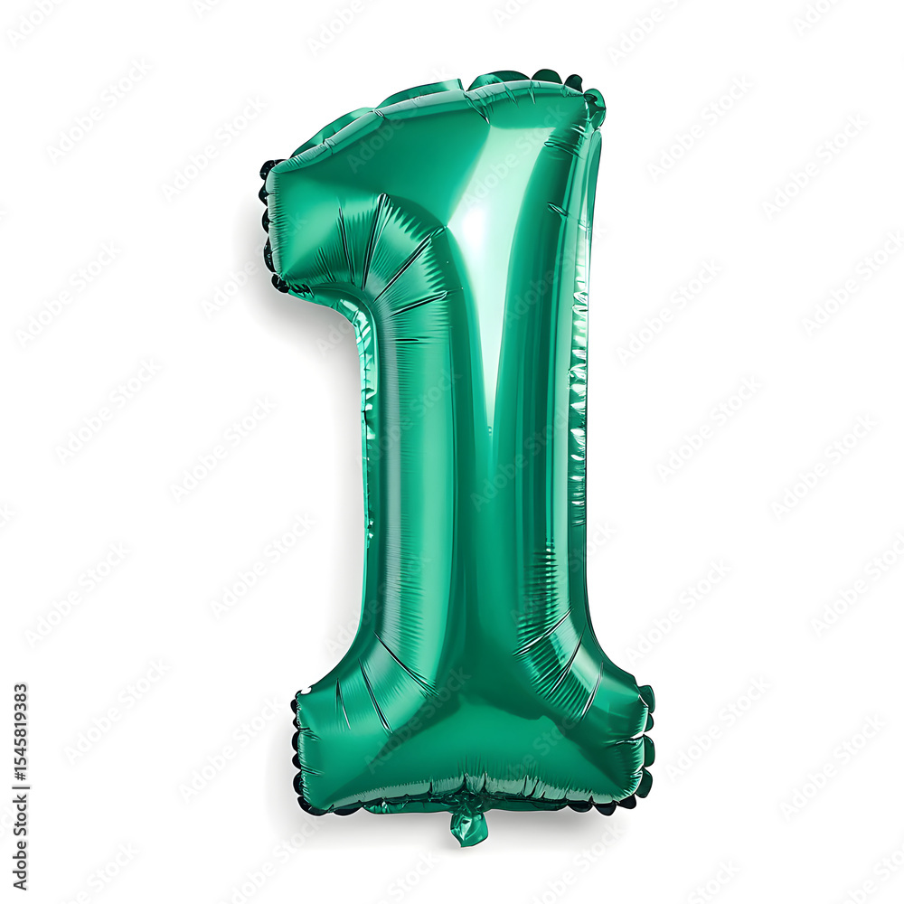 Fototapete a balloon shaped like the number 1,emerald green metallic finish with realistic reflections and smoo