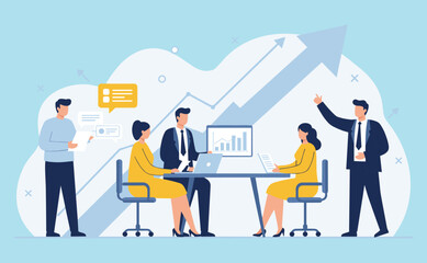 Business Team Collaboration: Professionals Working Together on Projects, Communication, and Strategic Planning flat vector illustration