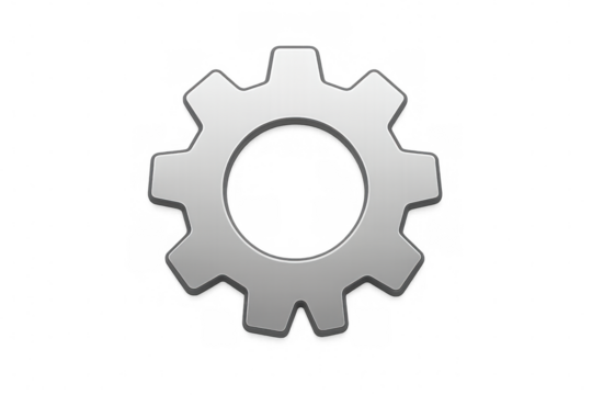 Rotating metallic gear wheel on transparent background, perfect for industrial and mechanical concepts